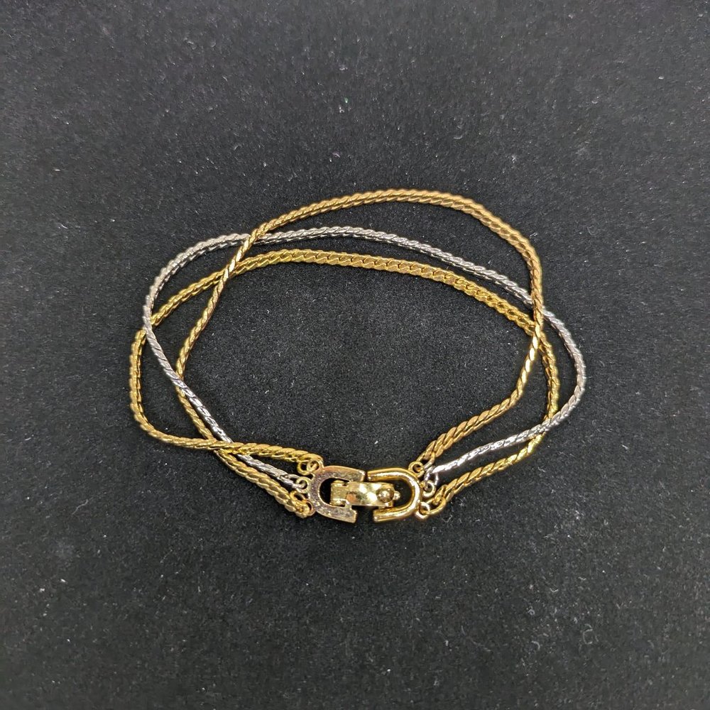 Vintage Signed MONET Gold Tone Flat Chain Triple Strand Bracelet - 7" Long